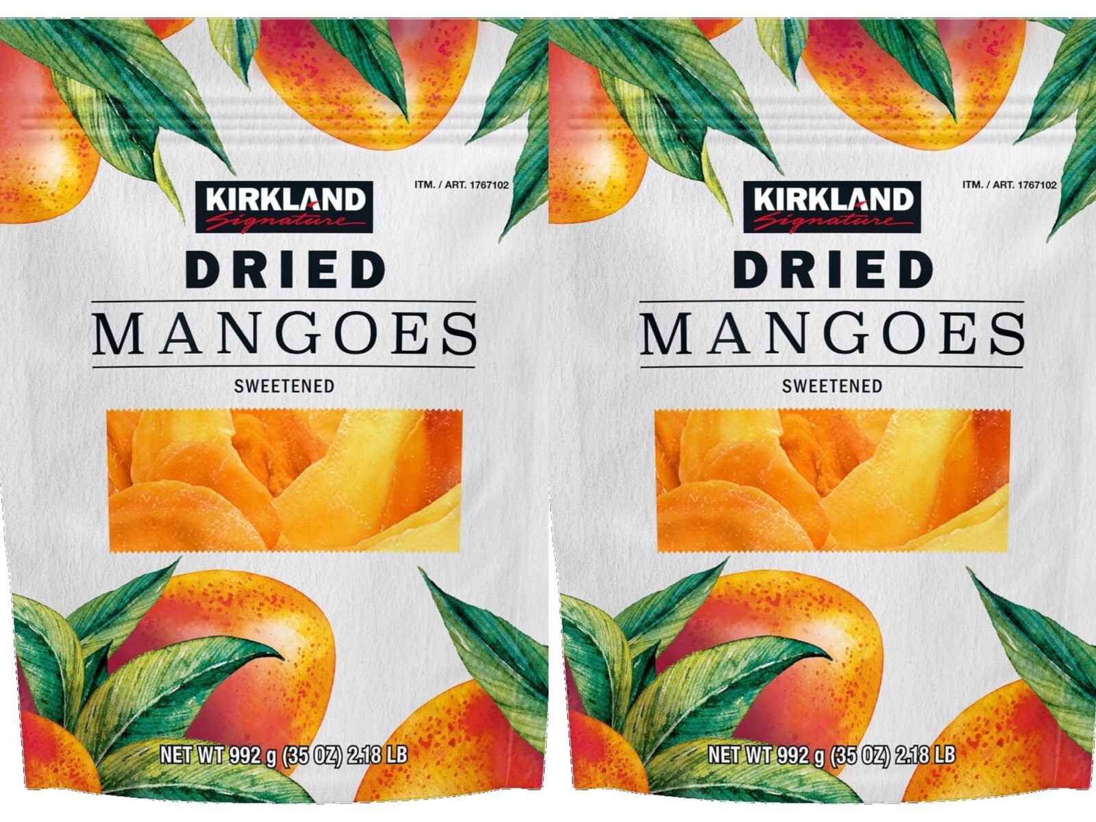 2 Packs Kirkland Signature Dried Mangoes Sweetened (35 OZ) Each, 4.36 lbs Total