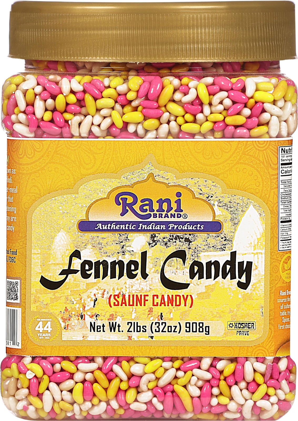 Rani Sugar Coated Fennel Candy 2lbs (32oz) 908g PET Jar