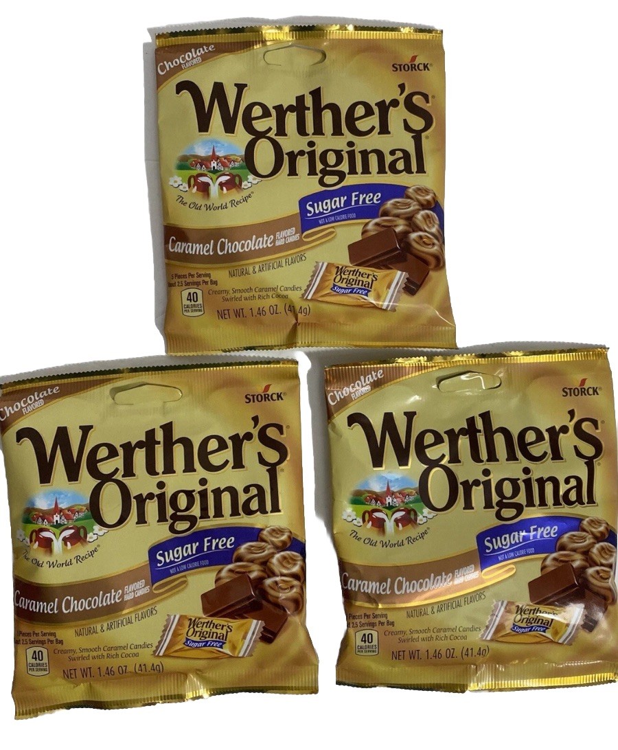 3 Werther’s Original Sugar Free Caramel Chocolate Hard Candy – 3 Pack Bundle