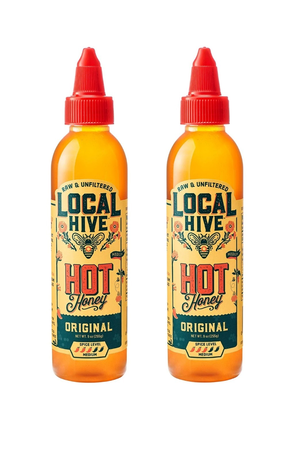 2 Pack Local Hive Original Hot Honey – Raw & Unfiltered Spicy Jalapeno Honey 9oz