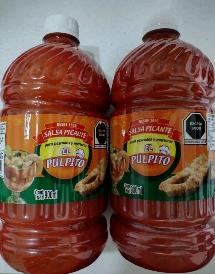 2X EL PULPITO SALSA PICANTE FOR SEAFOOD / MARISCOS – 2 BIG BOTTLES 900ml EACH