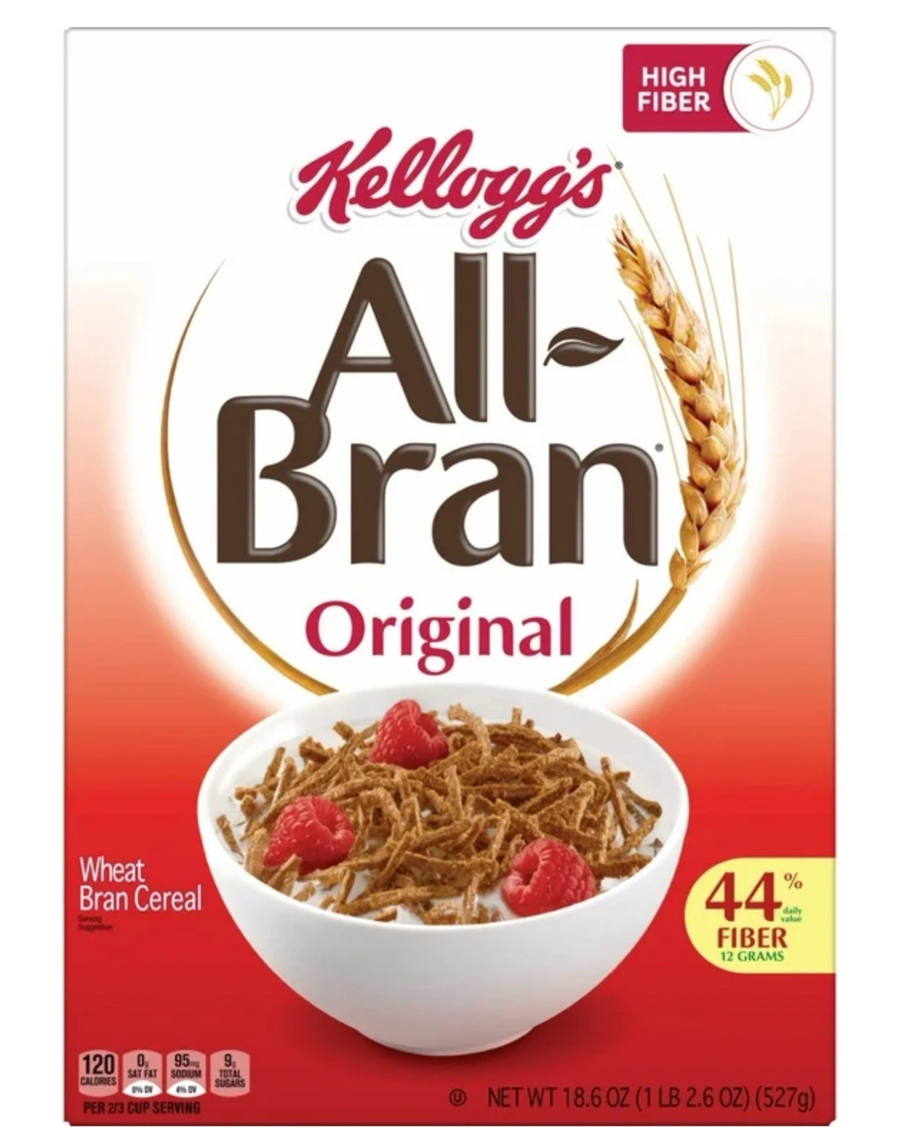 🔵 New Kellogg’s All Bran Original Breakfast Cereal Vitamins High Fiber 18.6oz