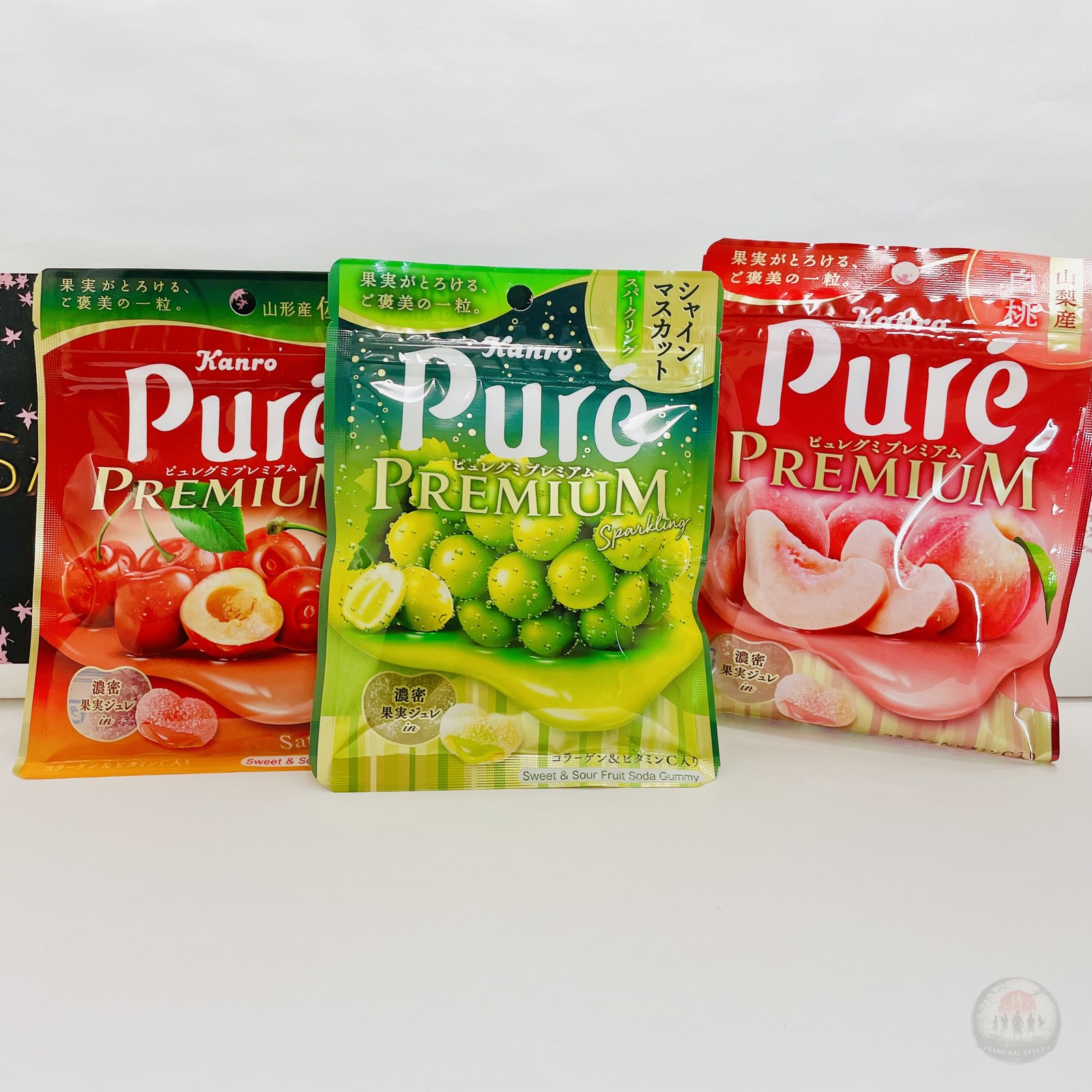 Kanro Pure Gummi Premium Shine Muscat White Peach Cherry 3 Flavor Set