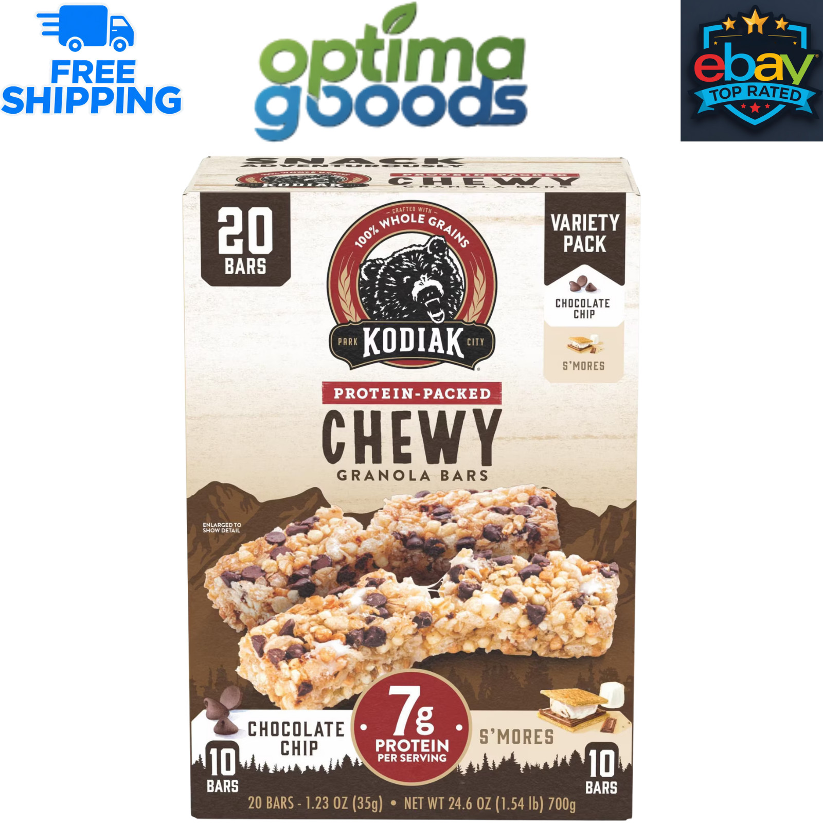 Kodiak Chewy Granola Bars, Variety Pack, 20 ct. High Protein Whole Grain Snacks