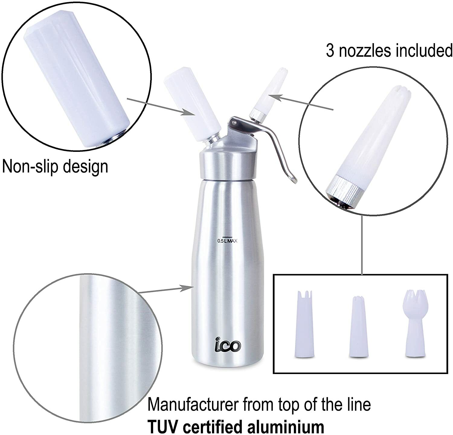 Whipped Cream Whip Dispenser 1 pt pint (.5L) Full Metal Alum FREE Shipping ICO