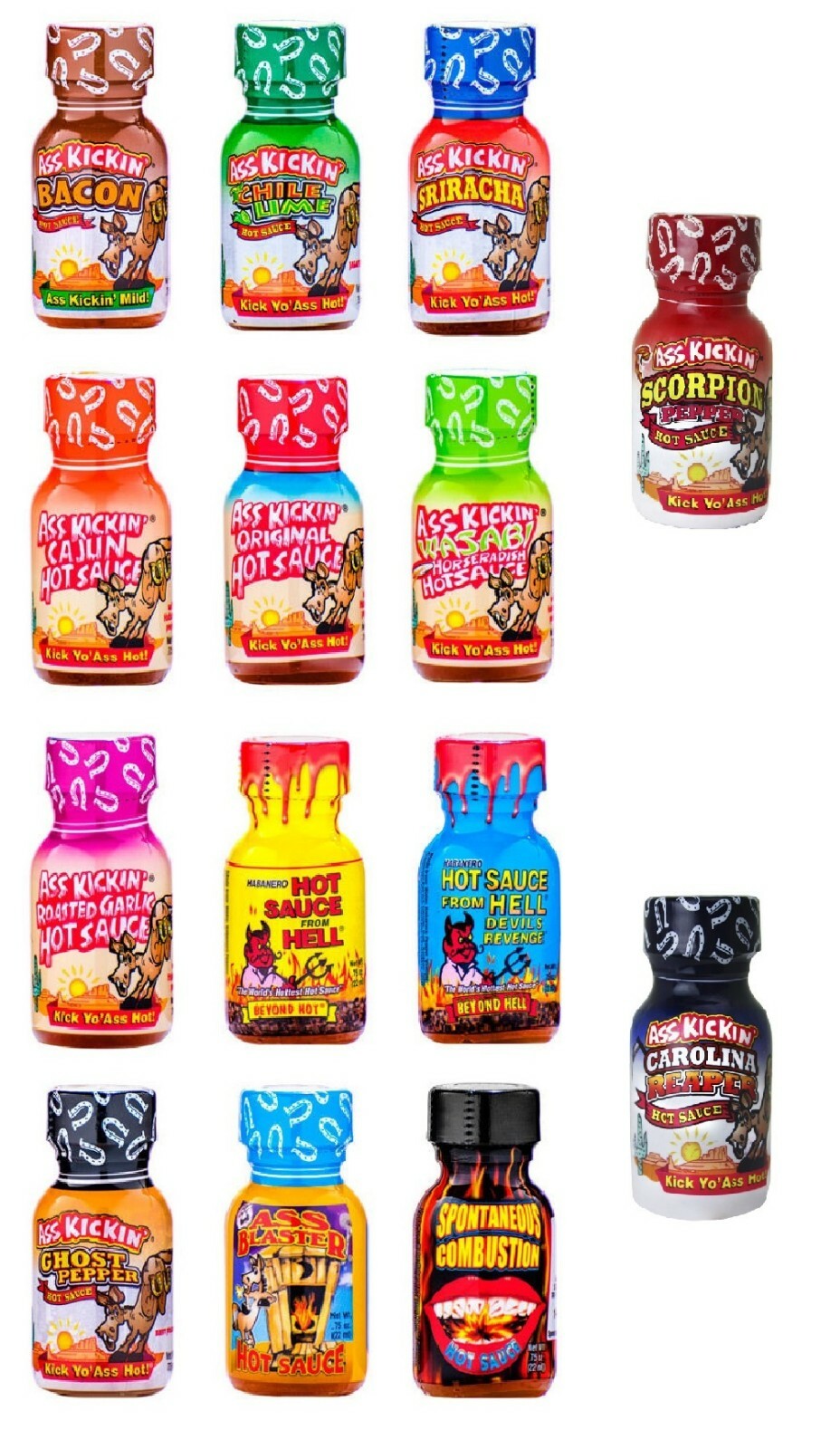 ASS KICKIN’ MINI TRAVEL SIZE HOT SAUCE 14 DIFFERENT FLAVORS U-PICK 3/4 oz .75 oz