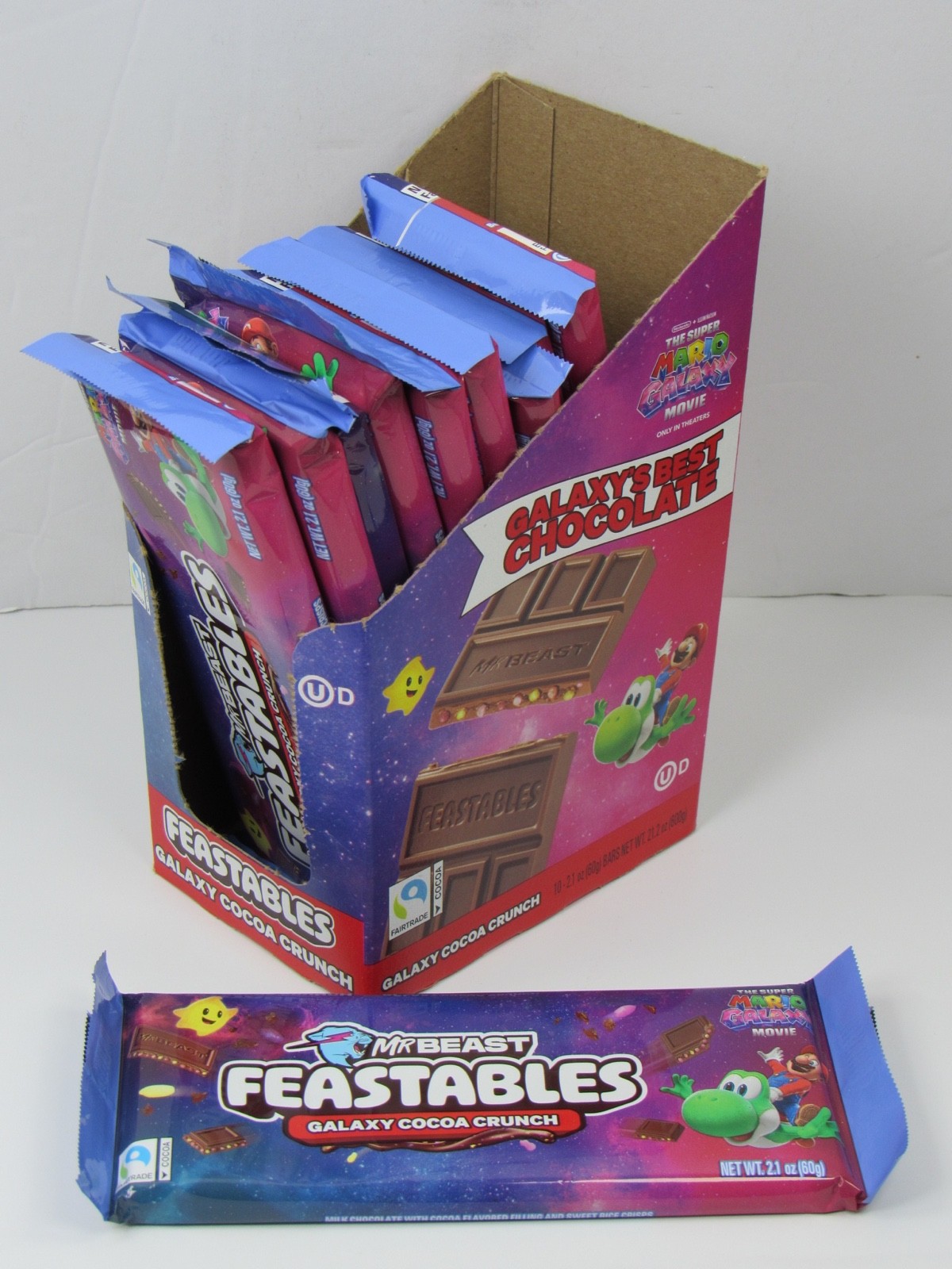 Lot of 10 Mr Beast Feastables Galaxy Cocoa Crunch Bars Super Mario 2.1oz 01/27
