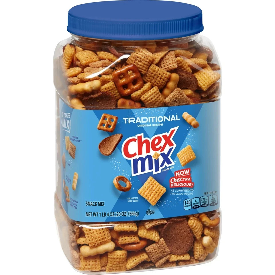 Chex Mix Traditional Snack Mix, Salty Snacks Tub, 20 oz New
