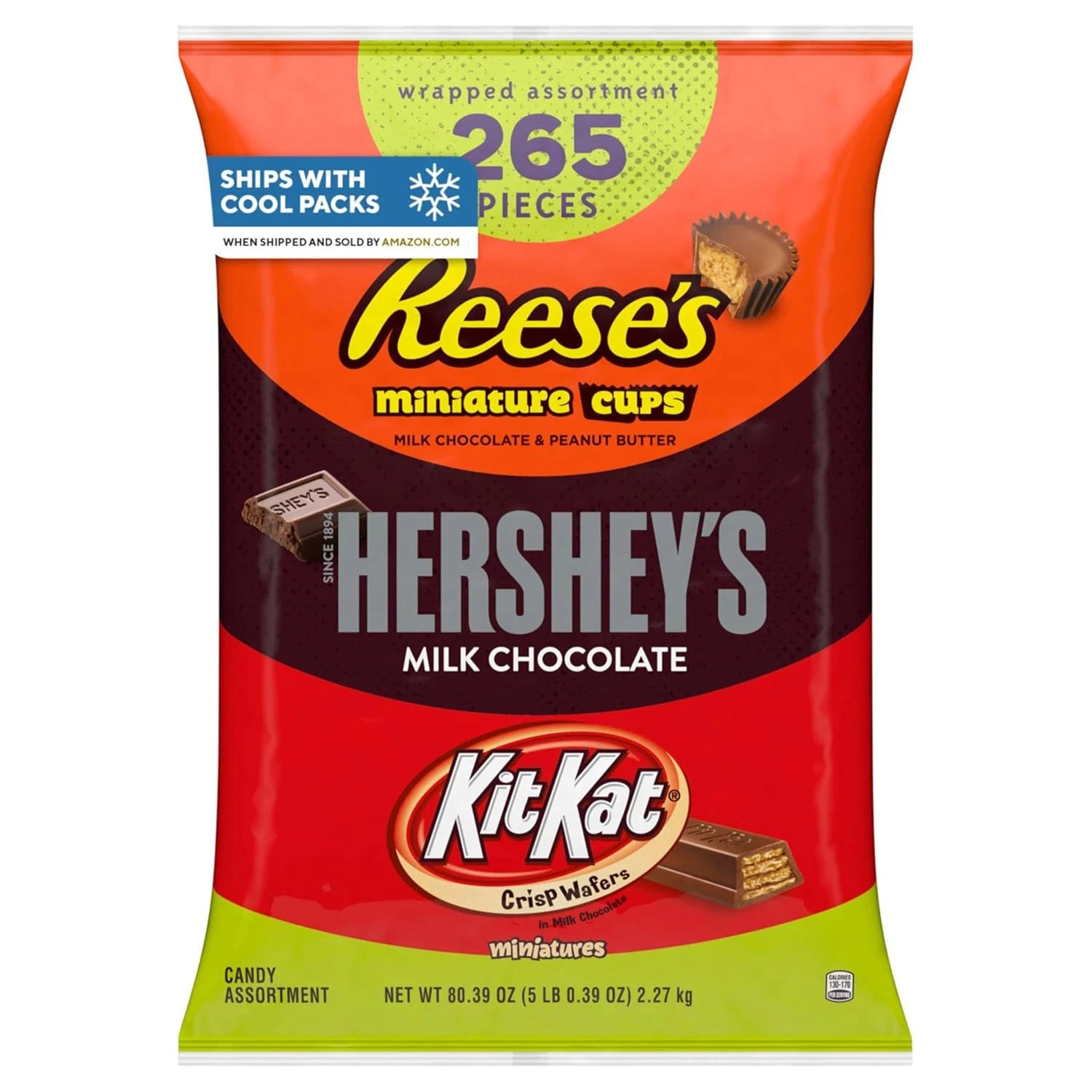 KIT KAT and REESE’S Assorted Milk Chocolate Candy Variety Bag, 80.39 Oz (265 Pie