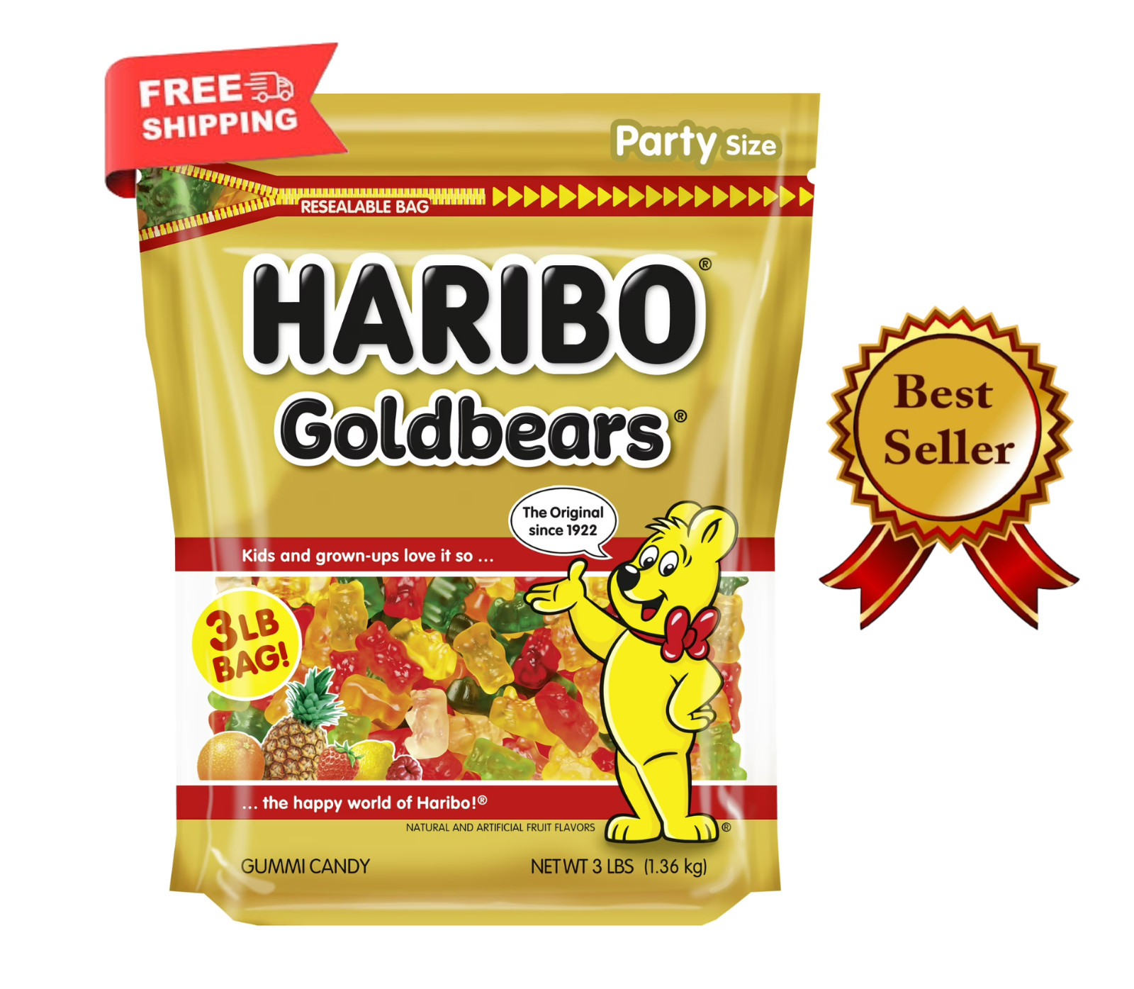Haribo Goldbears Original Gummy Bears Bag, 3 Lb Free & Fast Shipping