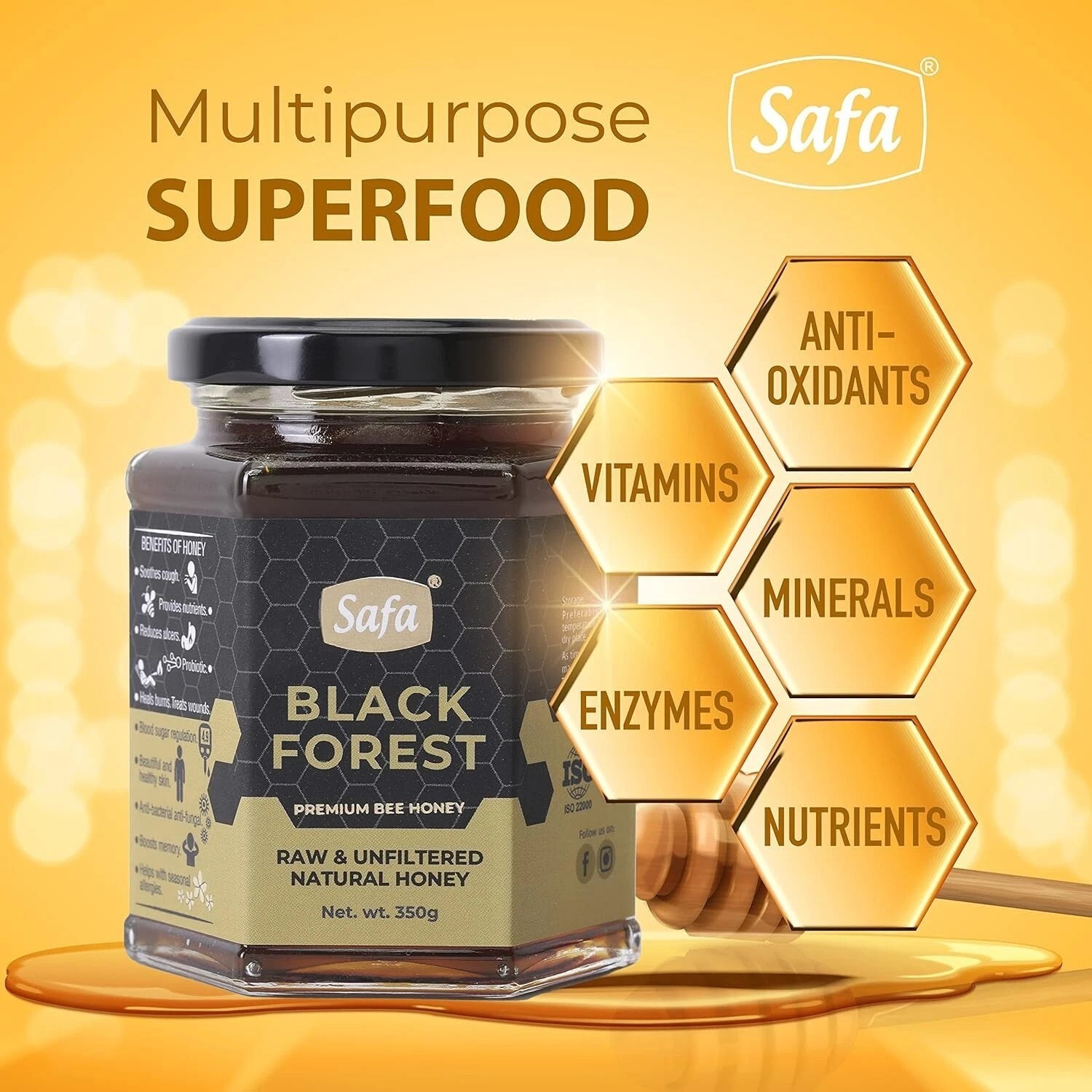 100%Organic Honey Raw Unprocessed Forest Honey Energy Boost Immune Support 350g
