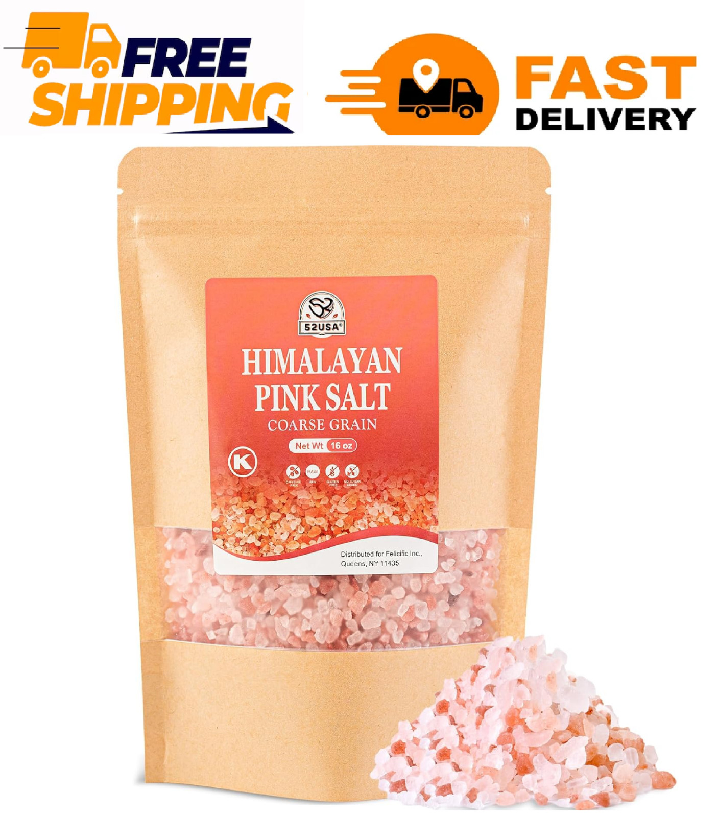 52USA Himalayan Salt Coarse 1 Lb, Pink Himalayan Salt, Sea Salt for Grind
