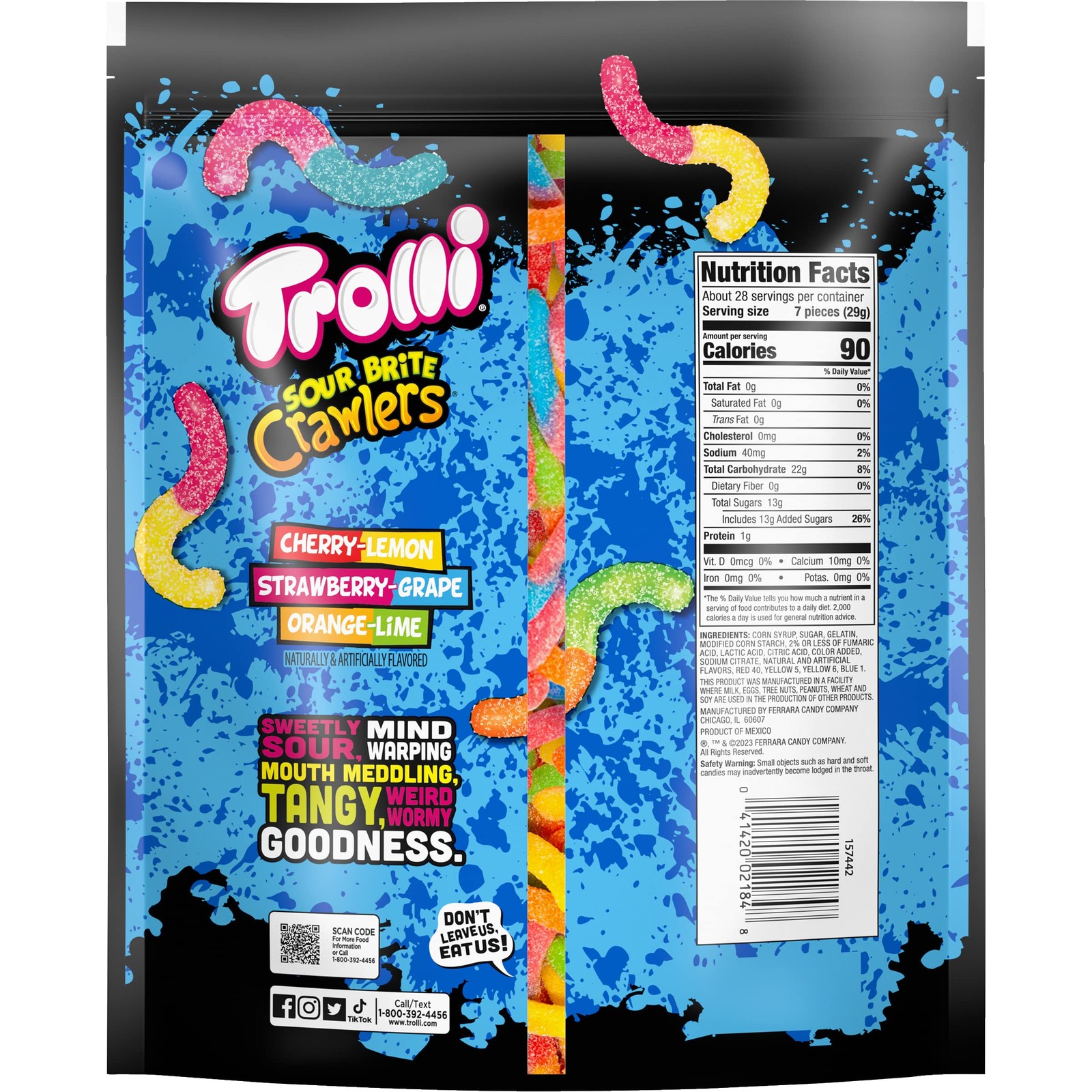 Trolli Sour Brite Crawlers, Candy, 28.8 Ounce (Pack of 1), Lime,orange