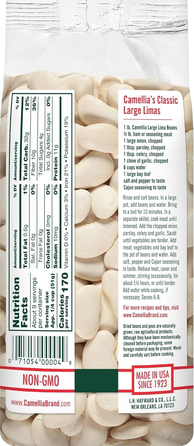 Large Lima Beans 12lb Bulk Pack – Rich Buttery Flavor, Non-GMO, Gluten-Free S…