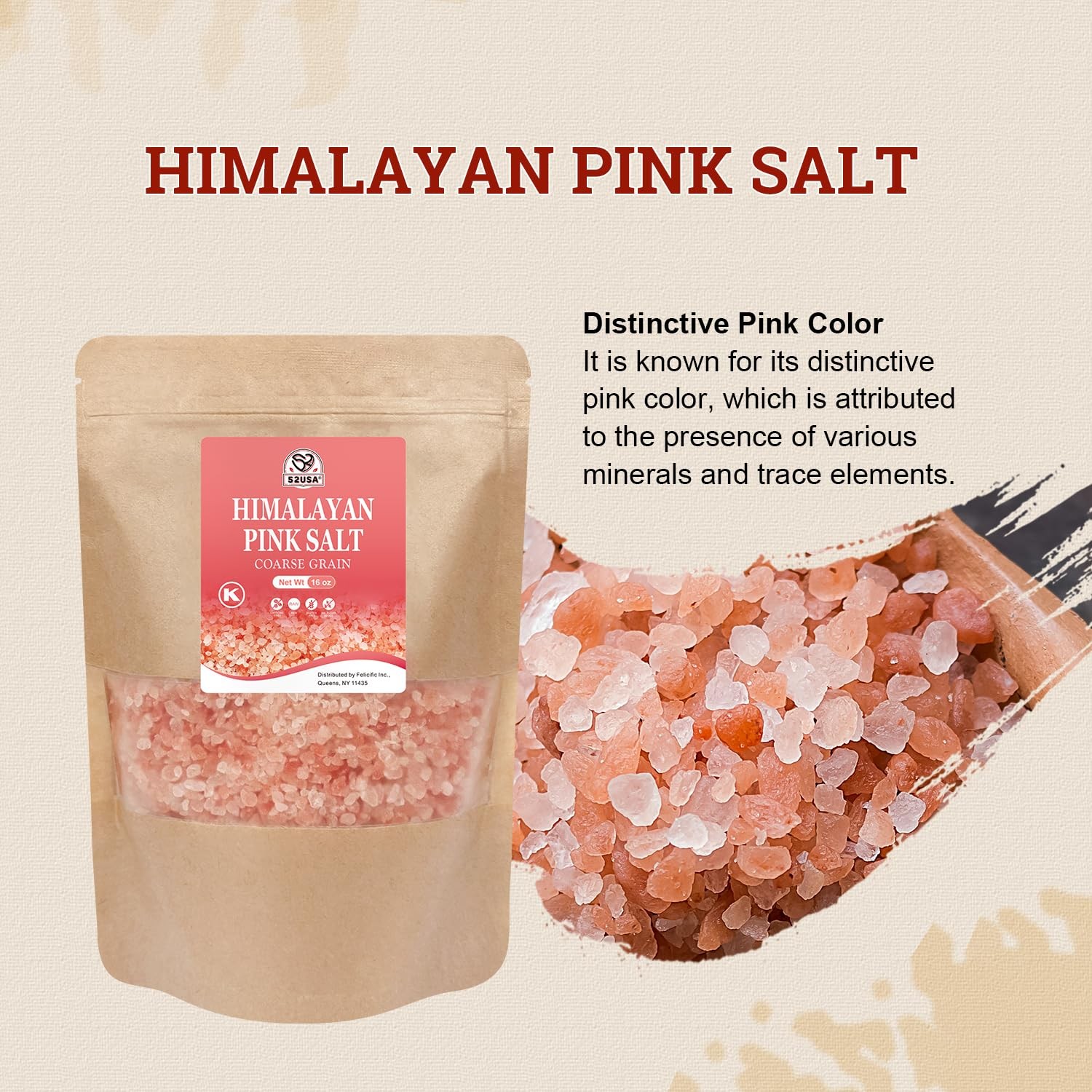 52USA Himalayan Pink Salt Coarse, Coarse Grain 1 lb, 16 Ounce (Pack of 1)