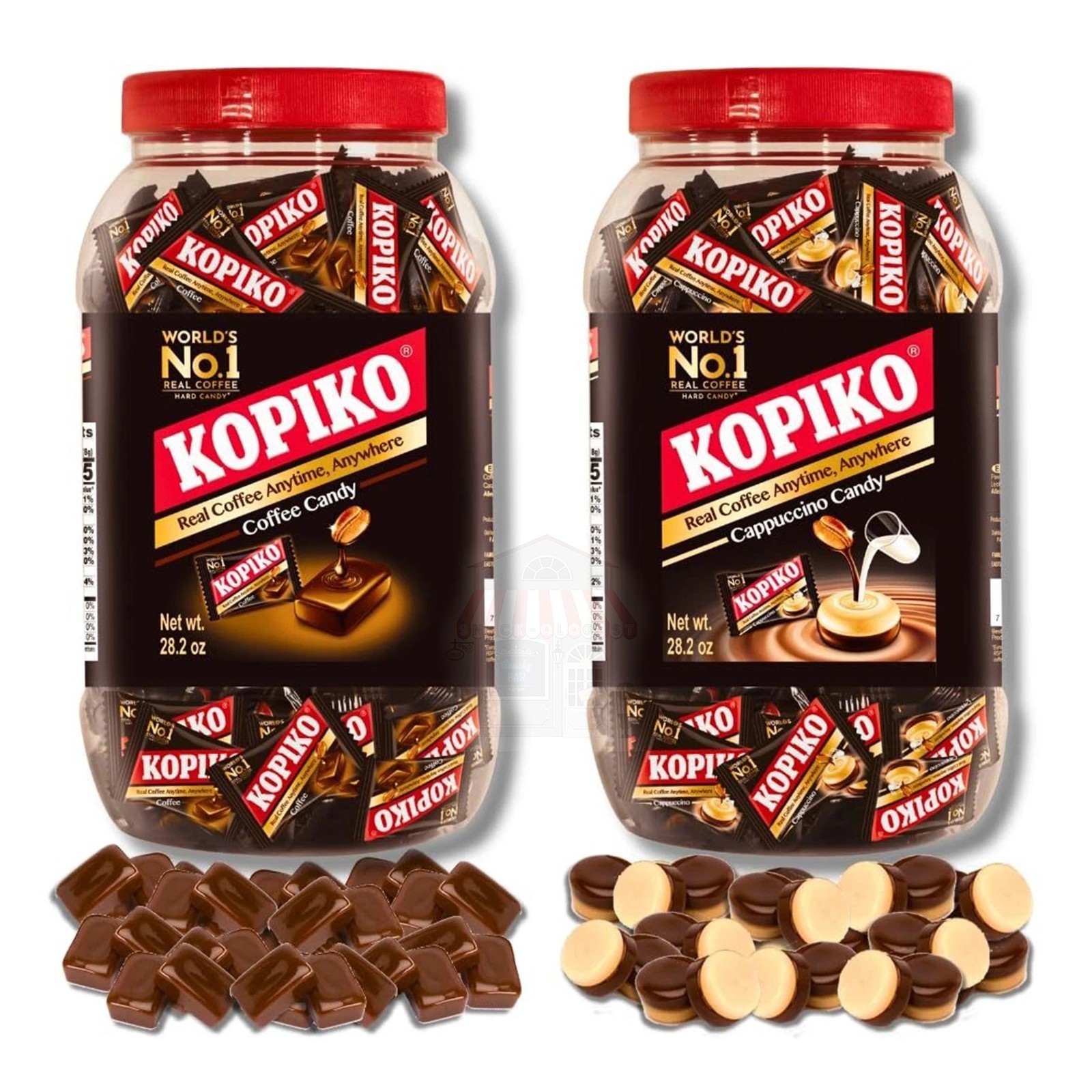 Kopiko Coffee and Cappuccino Candy in Jar Variety Bundle Pack of 2 | 800g/28.2oz
