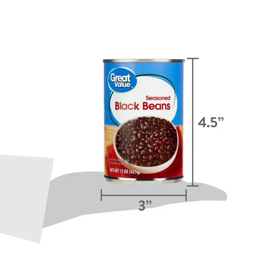 [12-Pack Bulk Bundle] Great Value Seasoned Black Beans | 15 oz Cans