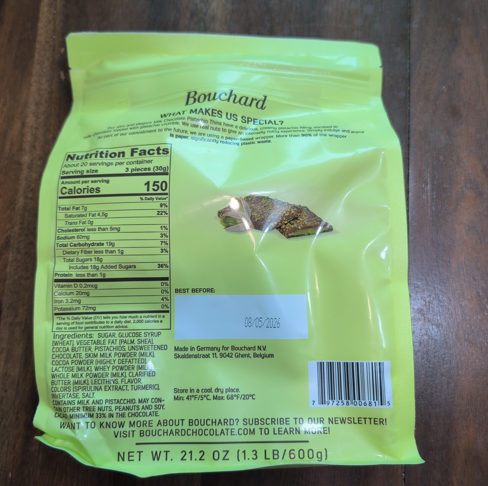 Bouchard Pistachio Thins 21.12 Oz Bag EXP 08/2026
