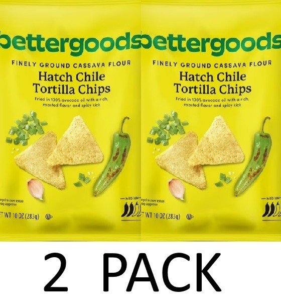 Bettergoods Finely Ground Cassava Hatch Chile Tortilla Chips 10 oz Bag – 2 PACK