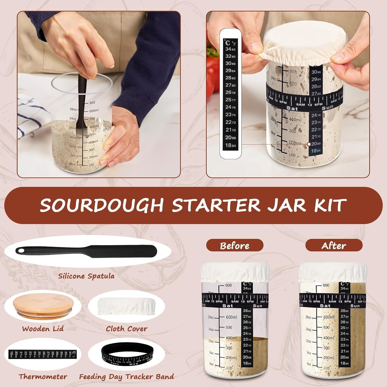 Sourdough Starter Kit Enamel Pot Bread Proofing Baskets Supplies Complete Set