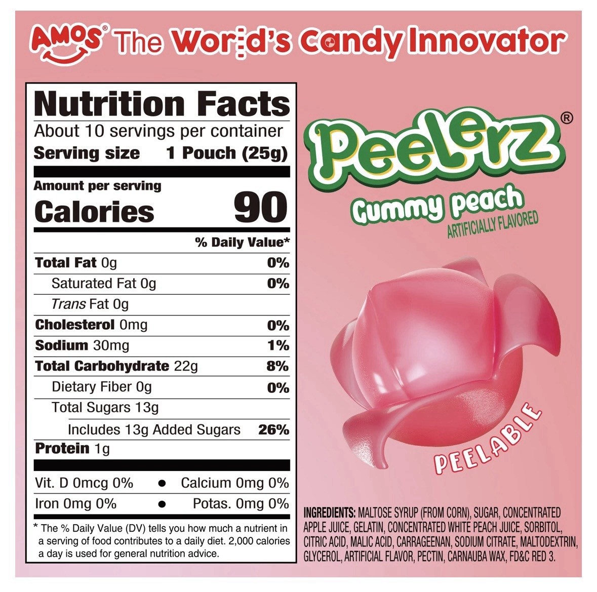 AMOS Peelerz Assorted Fruit Gummy Candy Box 240g 10 Servings 1 Pouch 25g Each