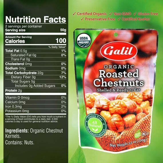 Galil Organic Chestnuts Roasted and Peeled Ready to Eat Turkey Stuffer 24 Pack