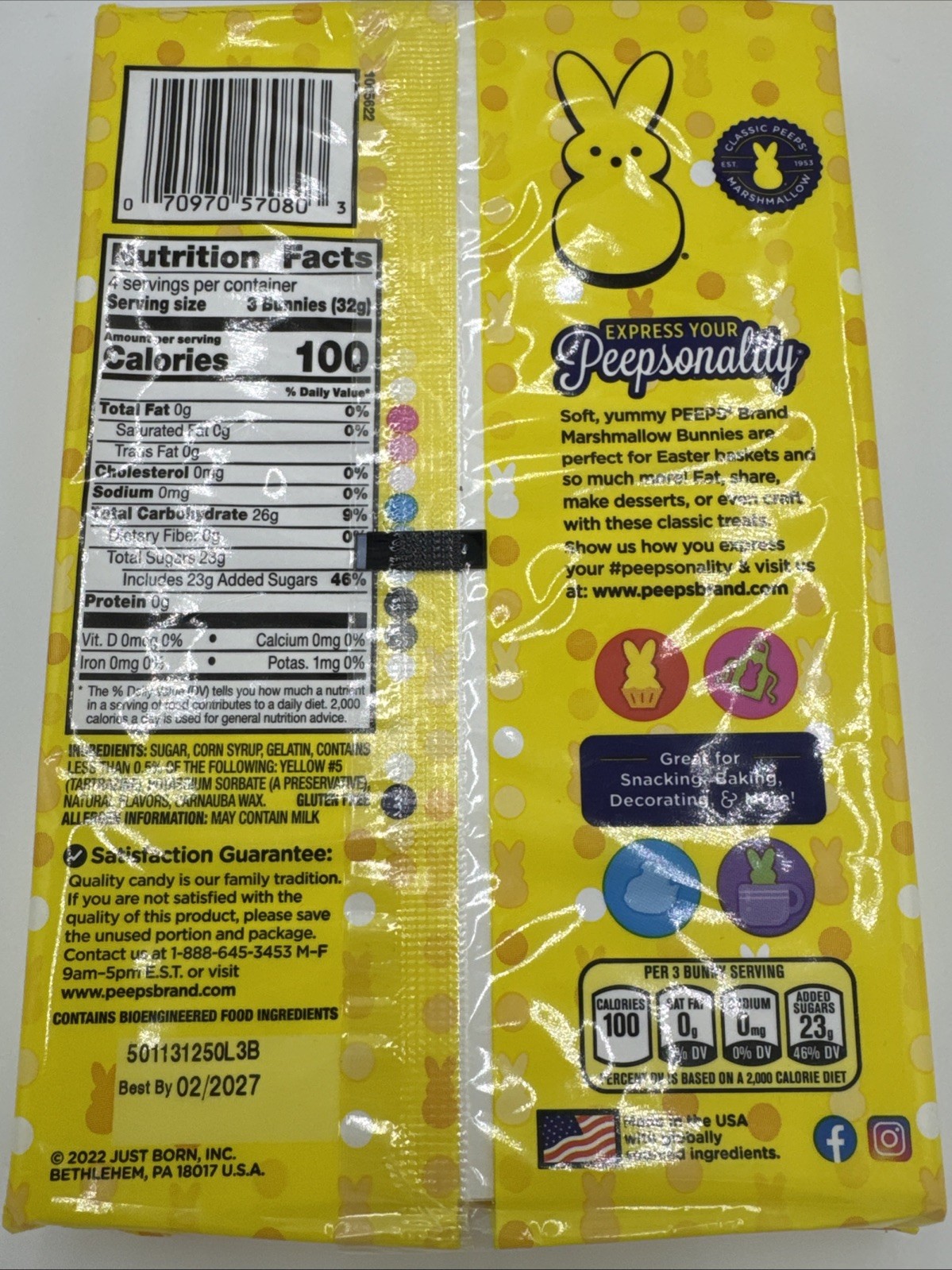 Qty 4- Peeps Marshmallow Easter Bunnies 12ct. 4.5oz Each (BB 02/2027) Over 1 Lb