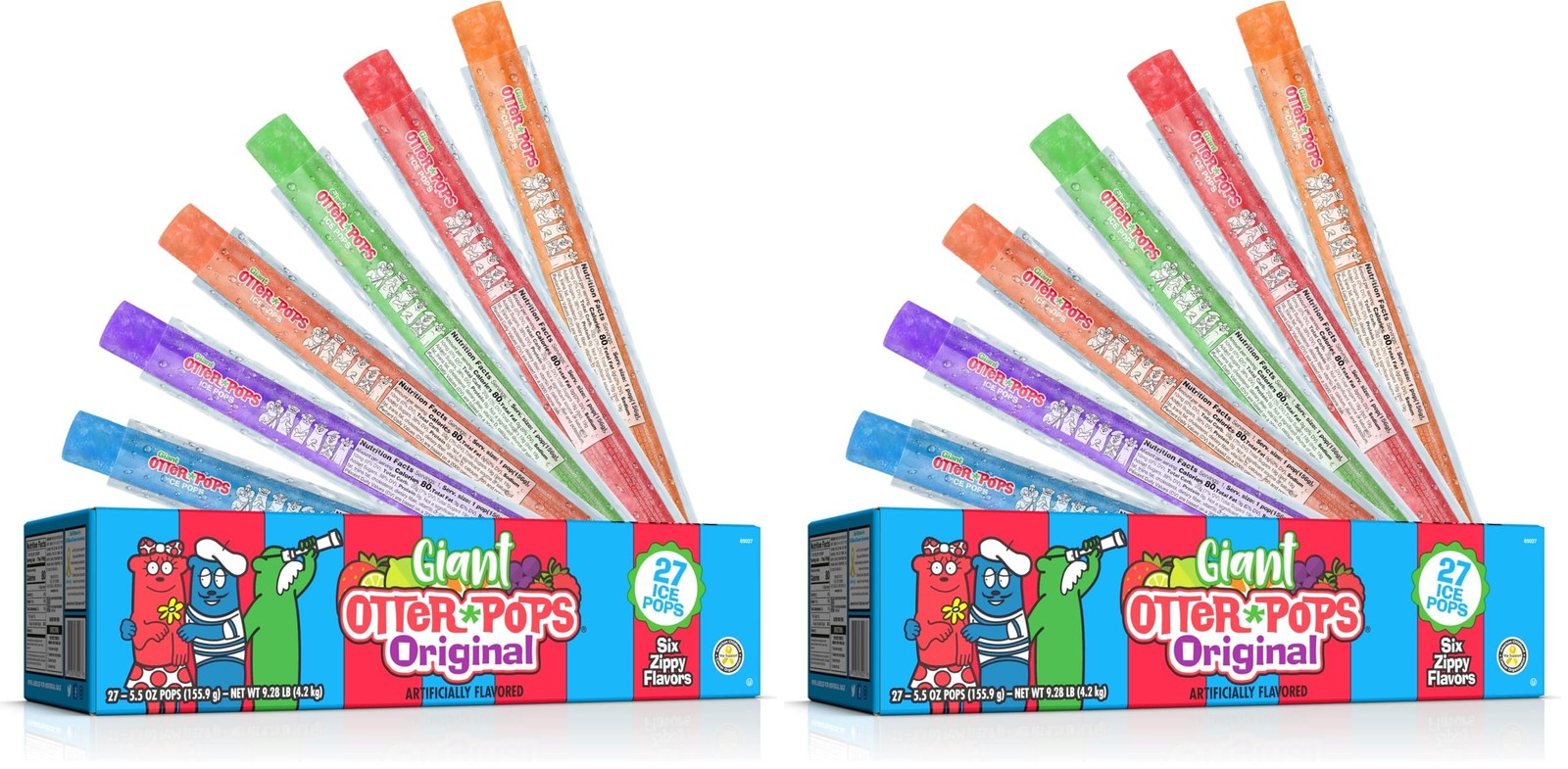 Otter Pops, Giant Original 5.5oz, 27 Ice 27 Count (Pack of 2), Orange,Lime