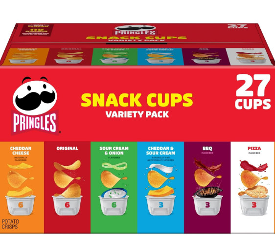 Pringles Potato Crisps Chips, Lunch Snacks, Snack 19.5oz Box (27 Cups)