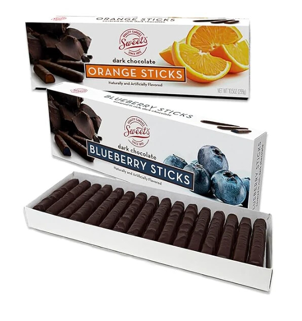 Sweets Candy Sticks Dark Chocolate Orange an Dark Chocolate Blueberry Pack of 2