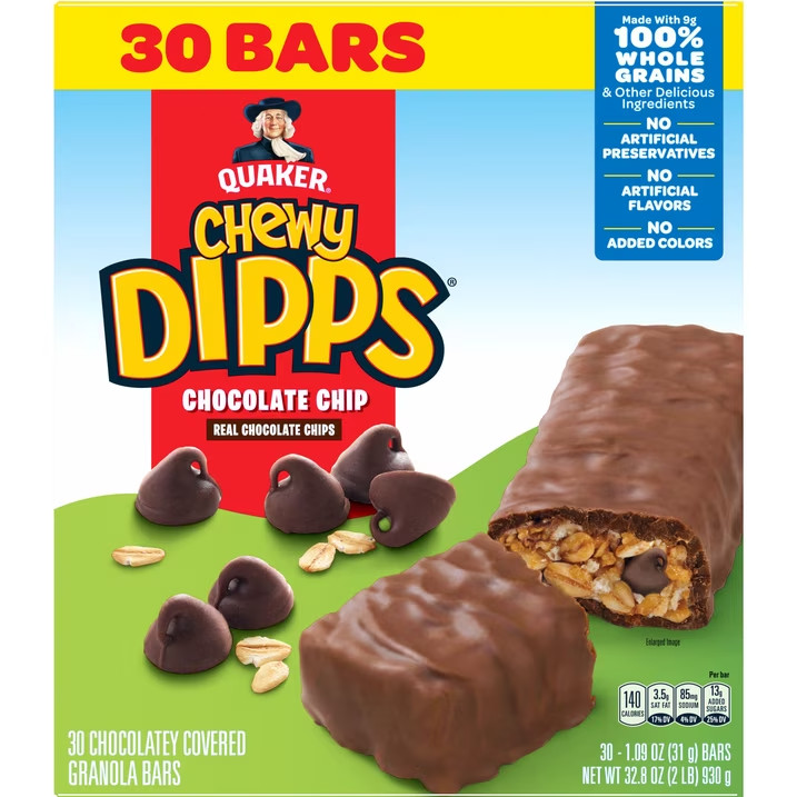 Quaker Chewy Dipps Chocolate Chip Granola Bars, 1.09 oz 30 Count
