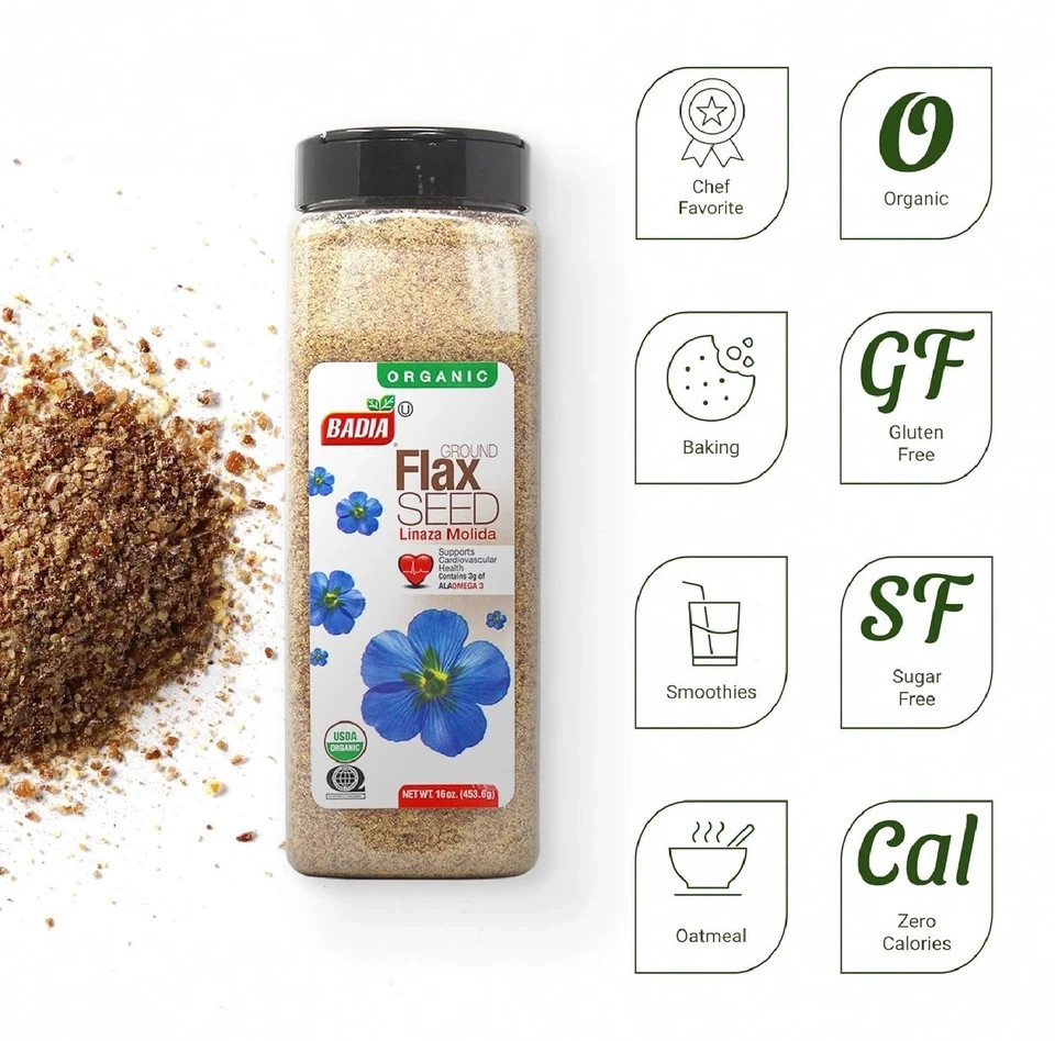Badia Organic Ground Flax Seed, 16 oz Free Shipping