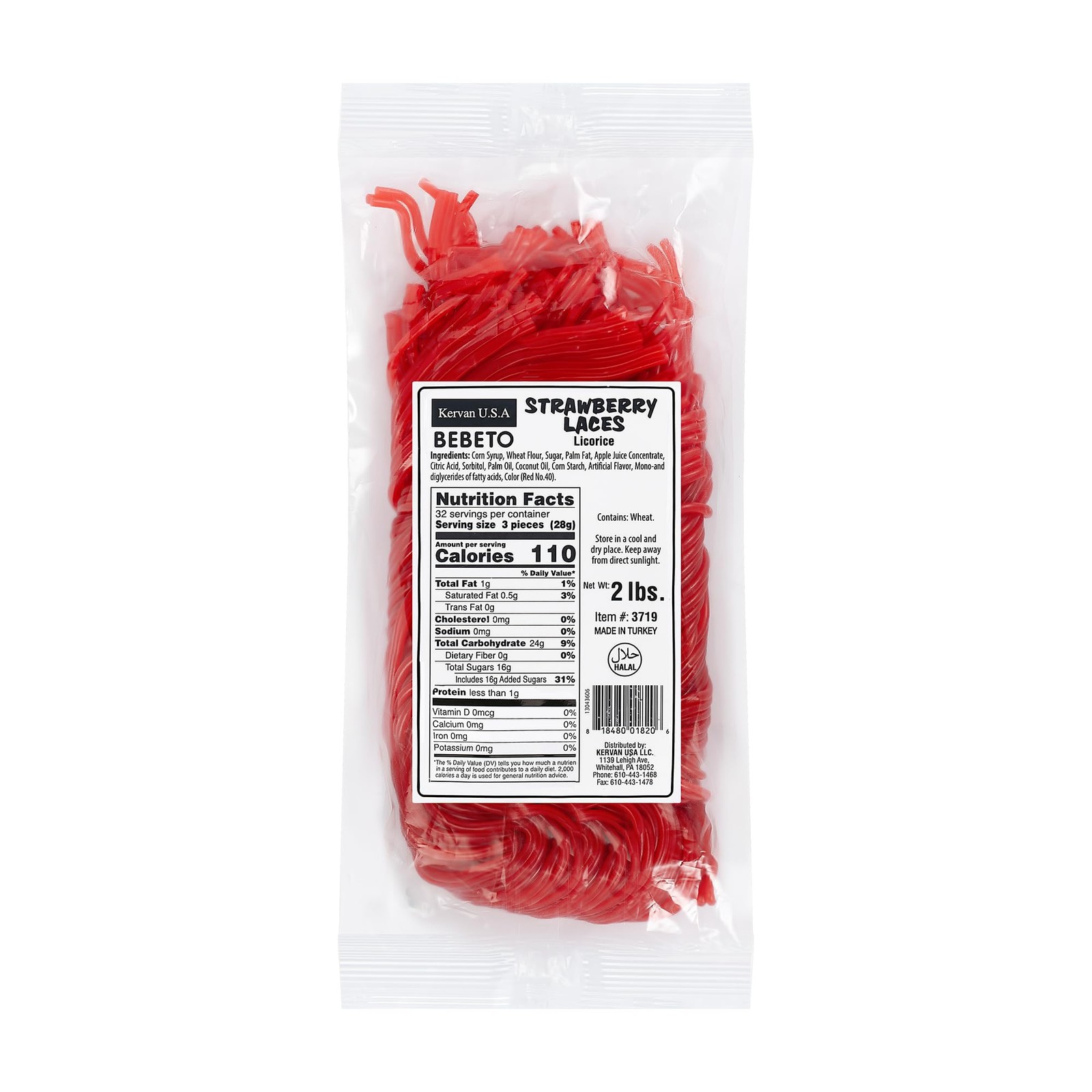 Kervan Candy Bebeto Strawberry Licorice Laces – Red 2 Pound (Pack of 1),