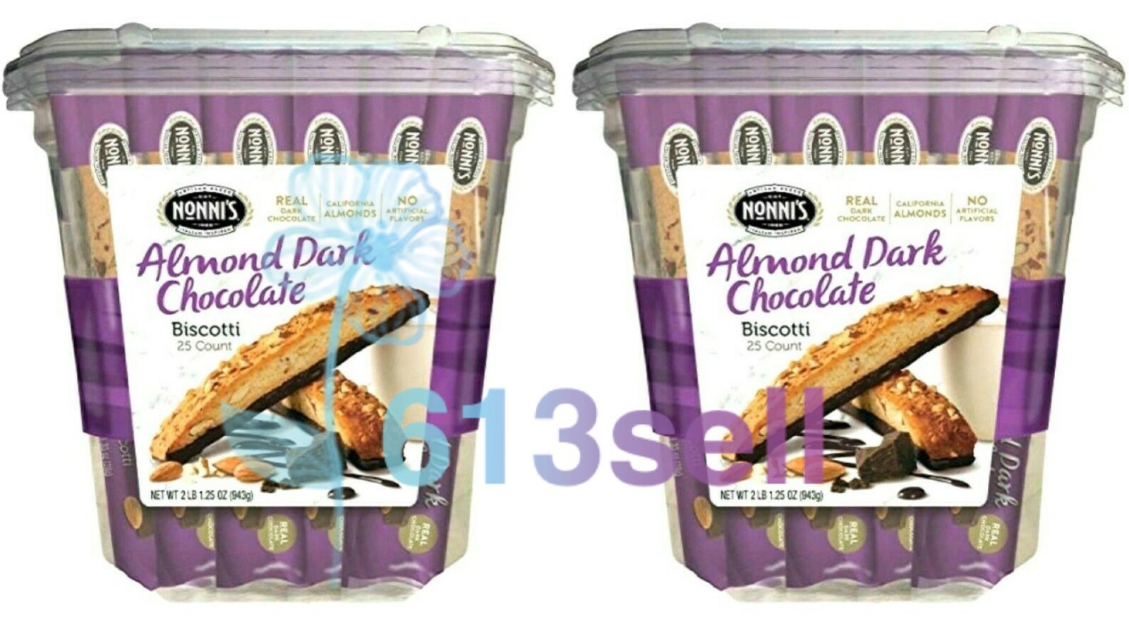 2 Packs Nonni’s Almond Dark Chocolate Biscotti 25 ct 2 LB 1.25 oz Each Pack