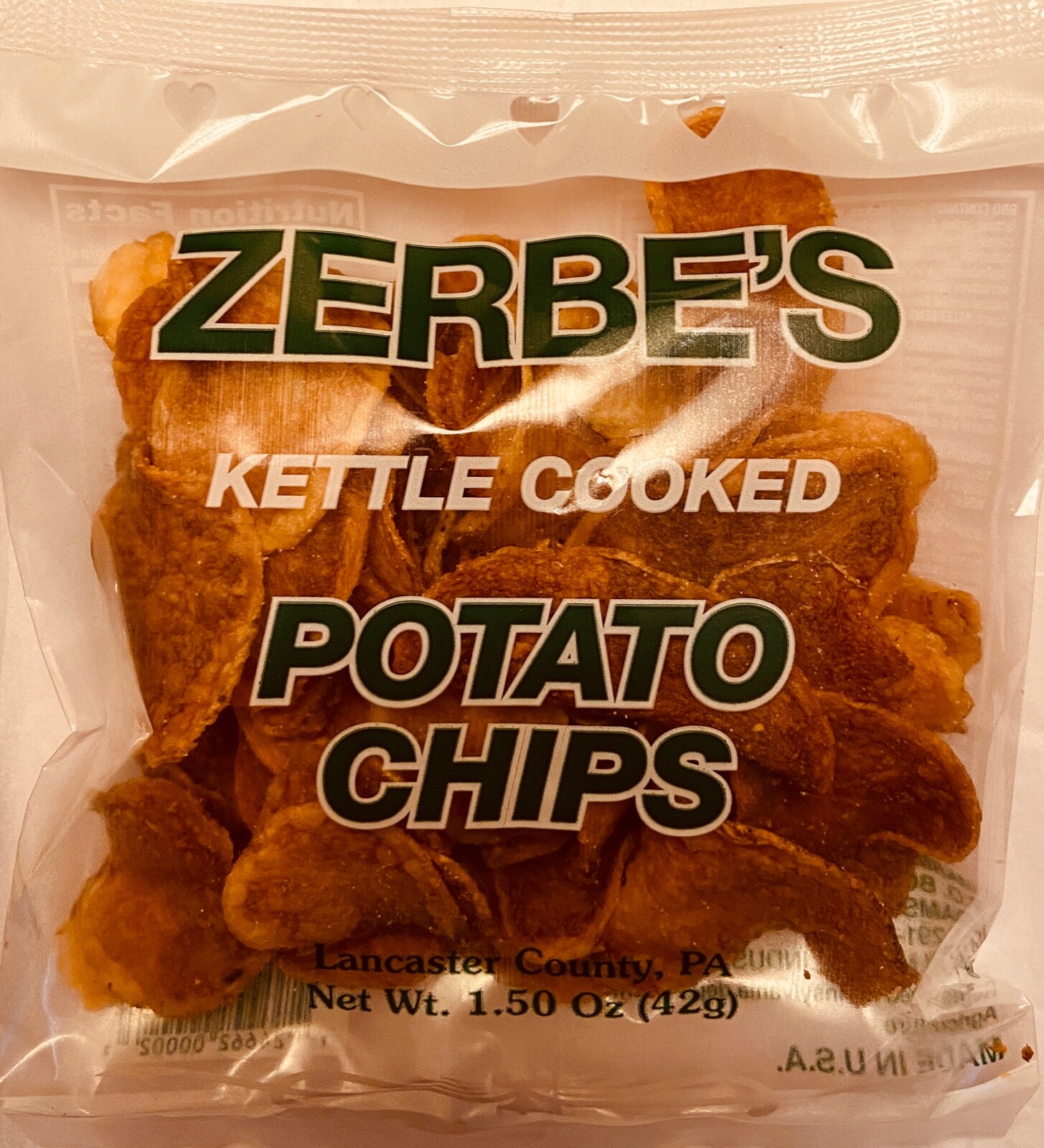 (24) 1.5 oz DARK Bags Zerbe’s Kettle Cooked Potato Chips snack size pack