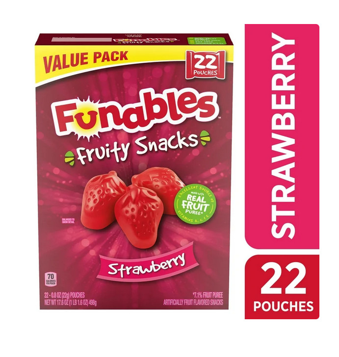 Funables Fruit Flavored Snacks, Strawberry, 0.8 oz, 22 Count