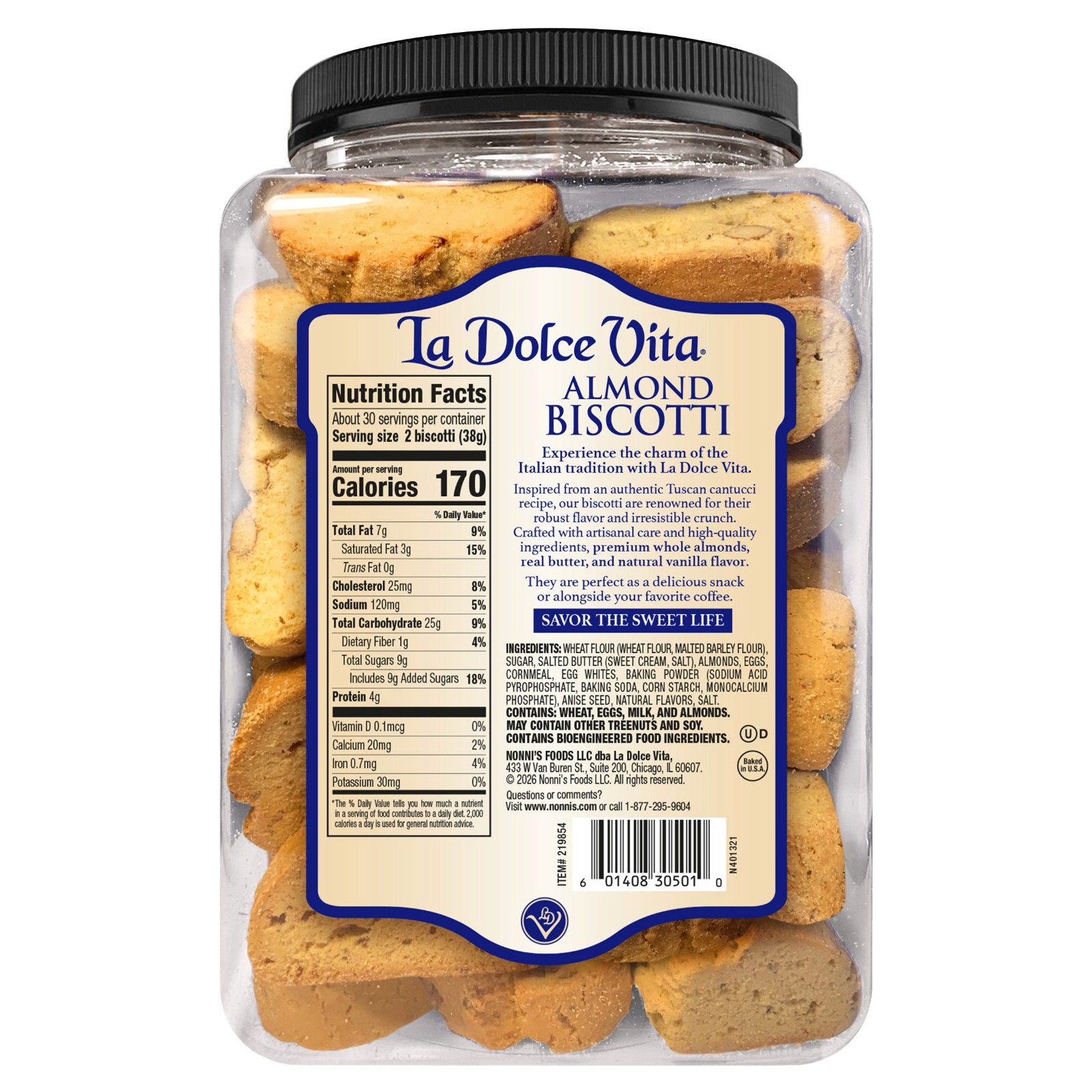La Dolce Vita Classic Italian Almond Biscotti, 40 oz