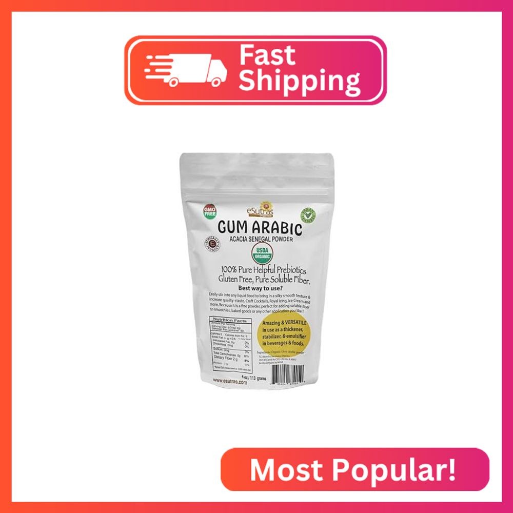 Gum Arabic Powder, USDA Organic | 4 oz. Easy use Bag | Gum Acacia Use as Food em