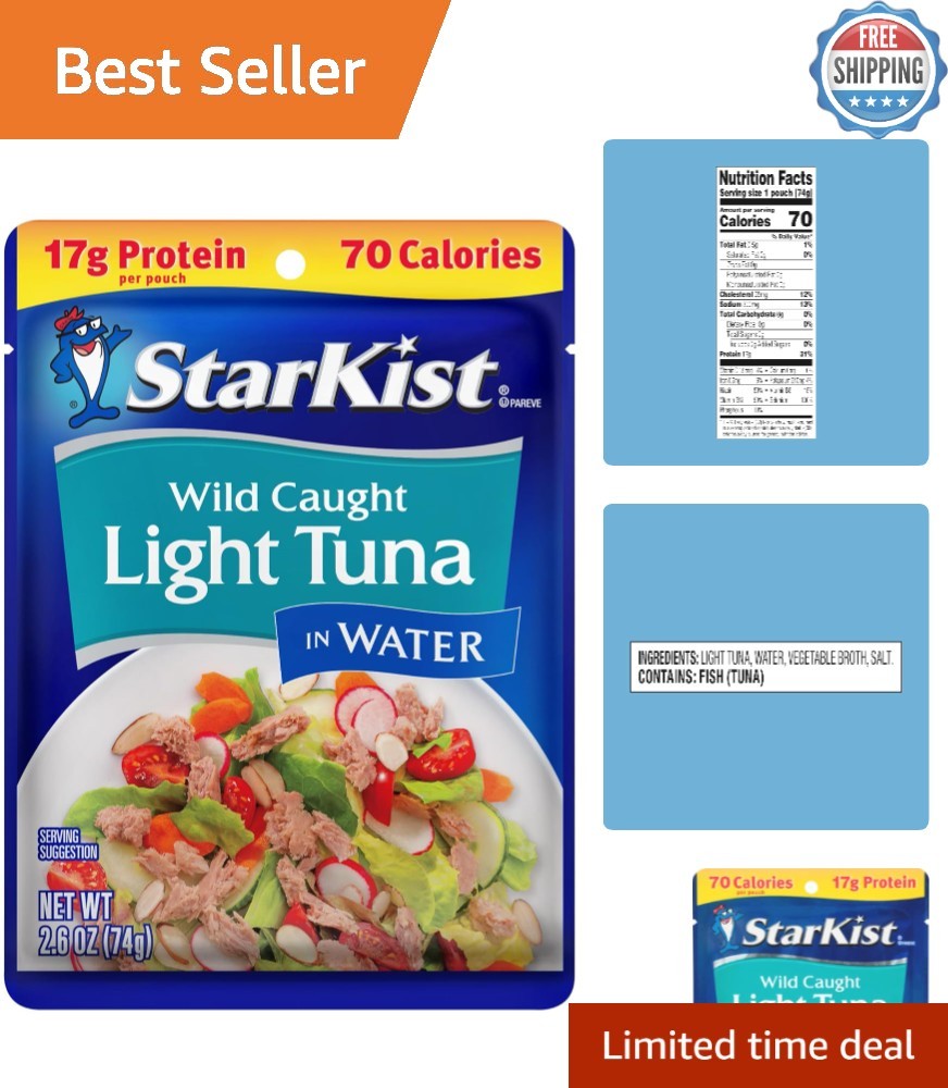 Ready-to-Eat Wild Caught Tuna Pouch 2.6 oz – 17g Protein, Gluten Free, Pack of 6