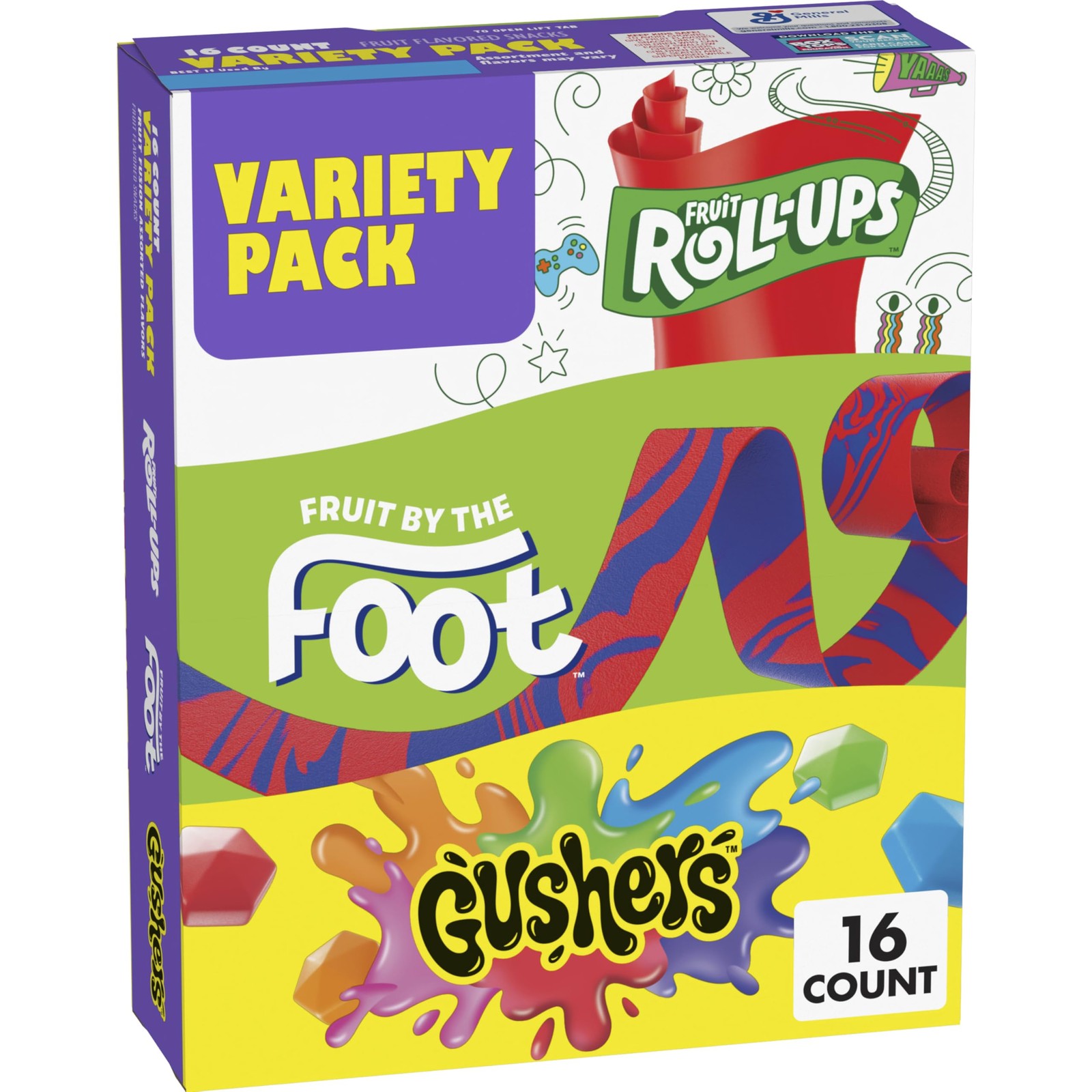 Fruit Roll-Ups, by the Foot and Gushers 16 Count (Pack of 1)