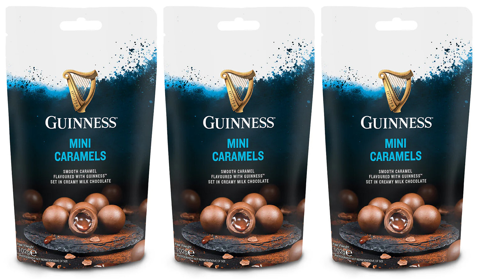 3 GUINNESS Mini Caramels Milk Chocolate Balls with Guinness Filling Pouches 102g