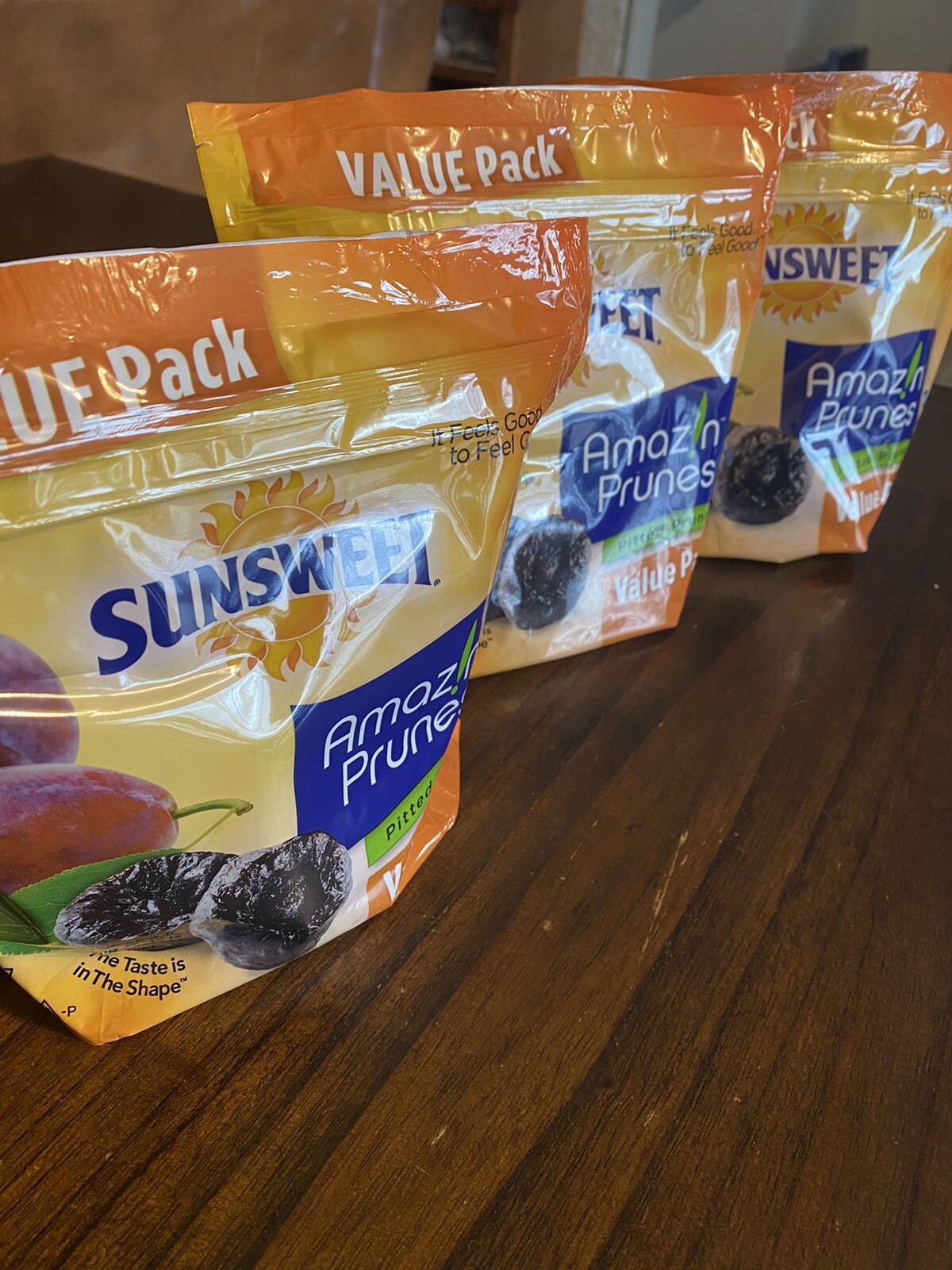 SunSweet Amazin Prunes Dried Pitted Gluten Free ~( 24oz. Pouches, 3 Pack)~72 oz.