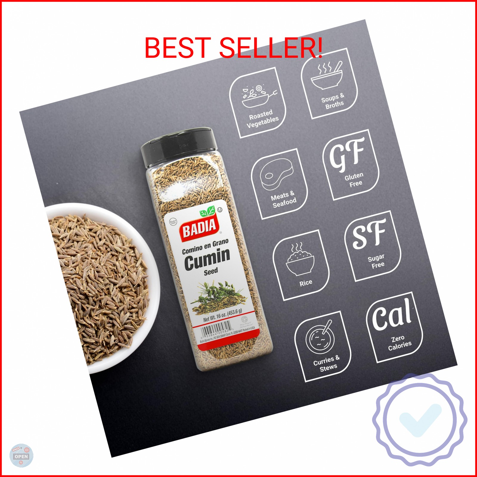 Badia Cumin Seeds, 16 oz – Whole Comino Seeds for Cooking & Seasoning