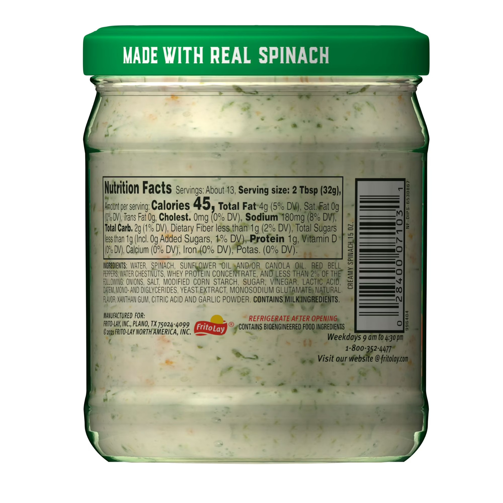 Tostitos Creamy Spinach Dip, 15 oz Jar, Ready-to-Serve