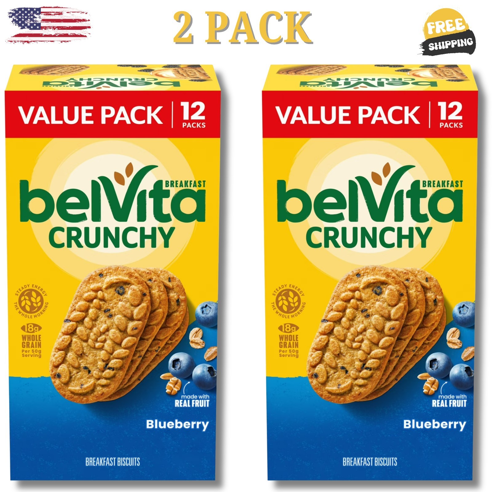 belVita Blueberry Breakfast Biscuits, Value Pack, 24 Packs (4 Biscuits Per Pack)