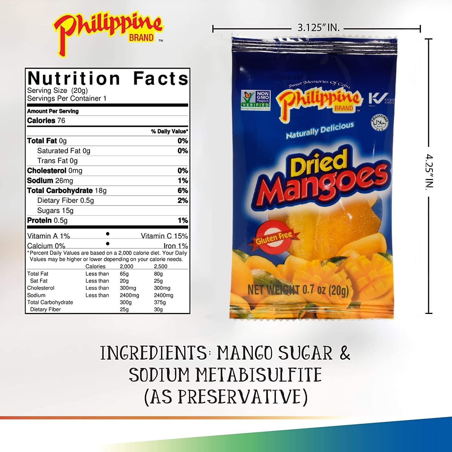 Philippine Brand Dried Mangoes Fruit Snacks- All 0.7 Ounce (Pack of 12)