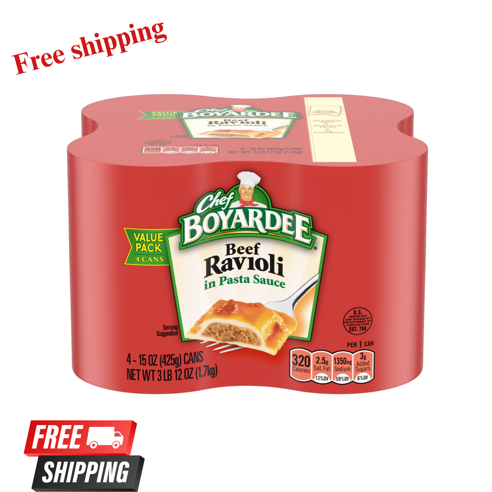 Chef Boyardee Beef Ravioli, 15 Oz, 4 Pack FREE SHIPPING******