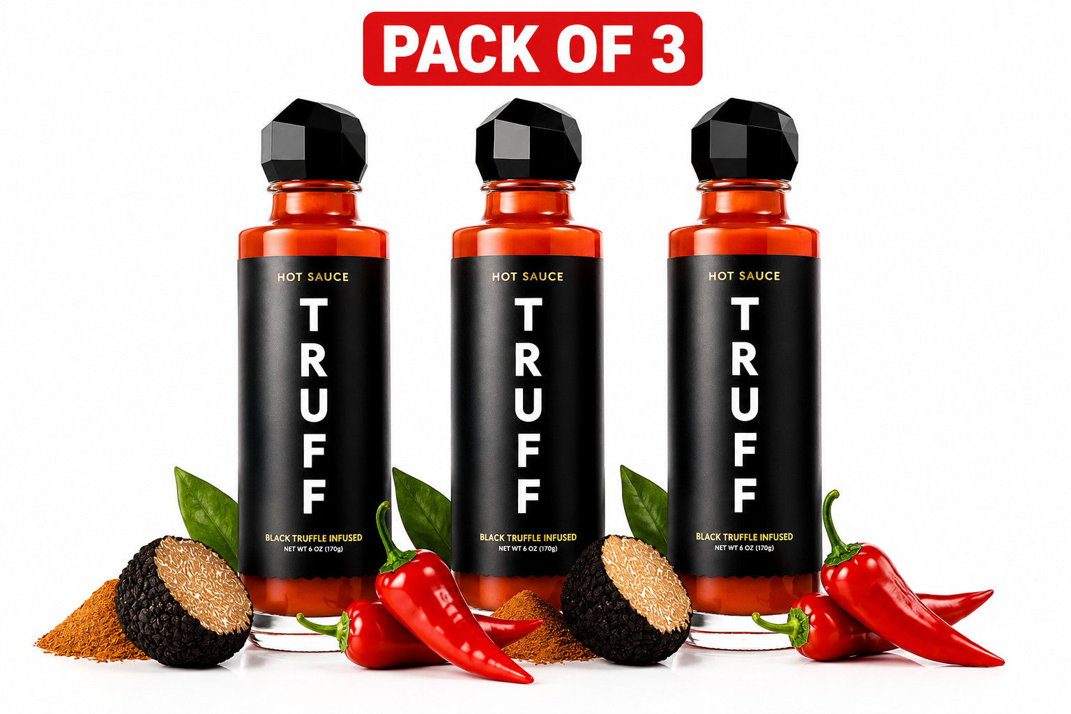TRUFF Original Black Truffle Hot Sauce, 6 oz | with ripe chili peppers, 03 PACK