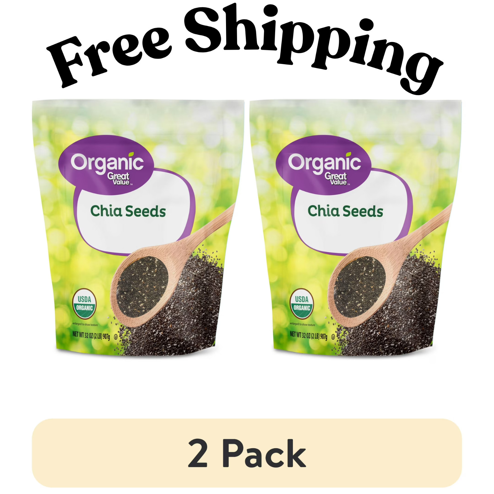 Great Value Organic Chia Seeds 32 oz(907)g USDA Organic, Gluten-Free 2 Pack