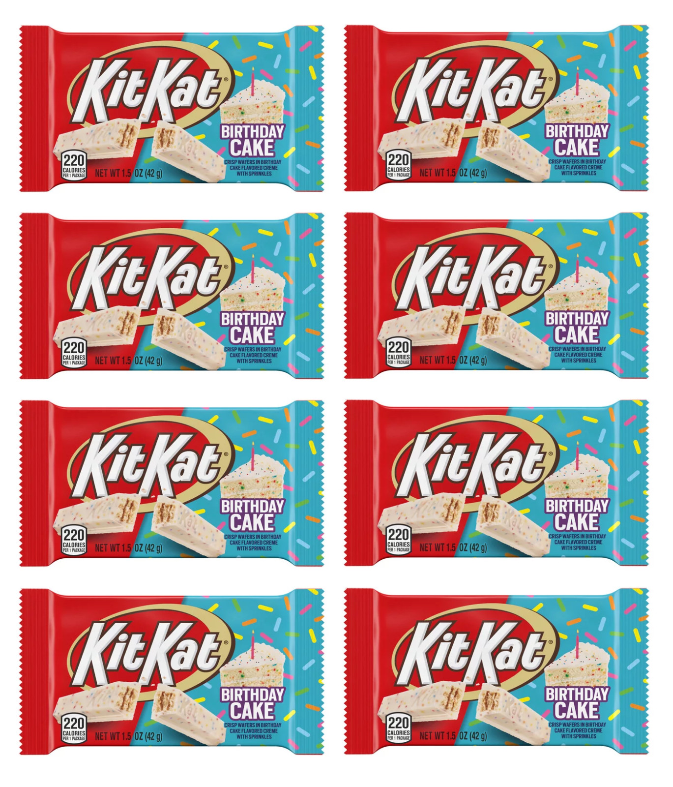 KIT KAT Birthday Cake Flavored Crème with Sprinkles, Crisp Wafers (8 Bars Total)